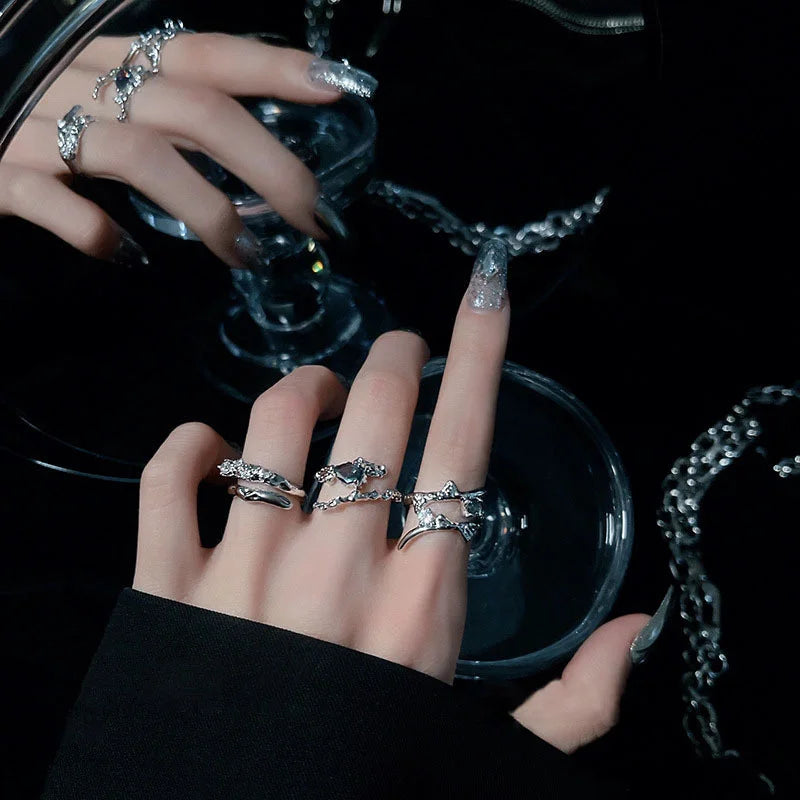Punk Irregular Y2k Rings Set With Opal Rings