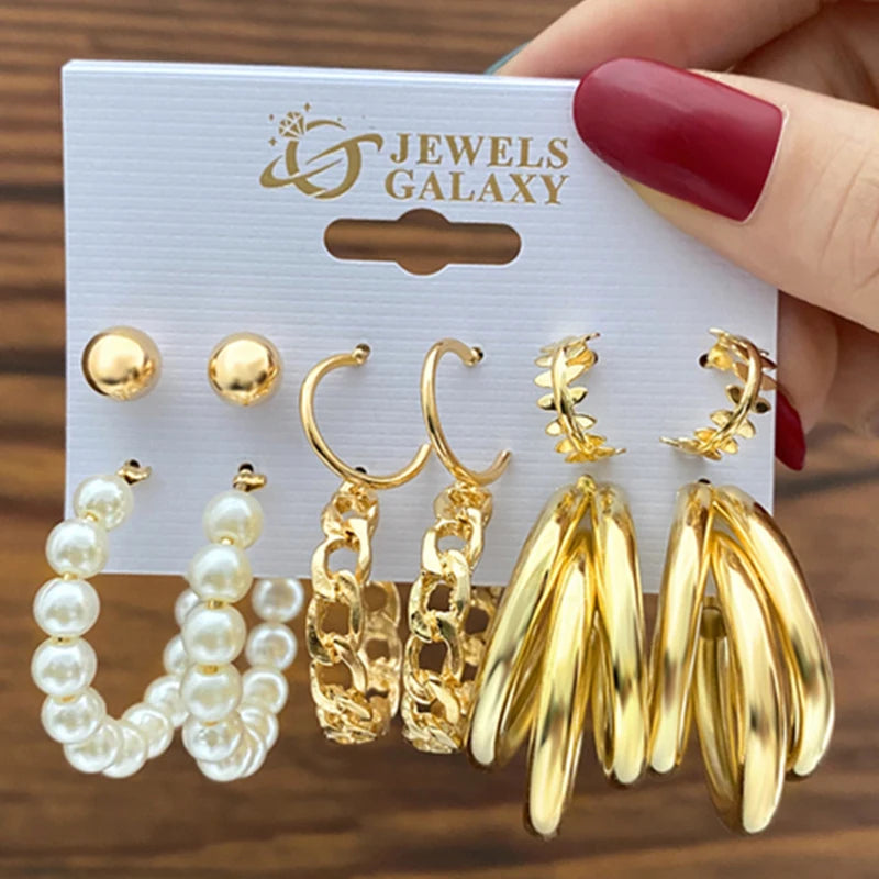 Vintage Pearl Earrings For Women Men Gold Color Geometric Heart Butterfly Hoop Earrings
