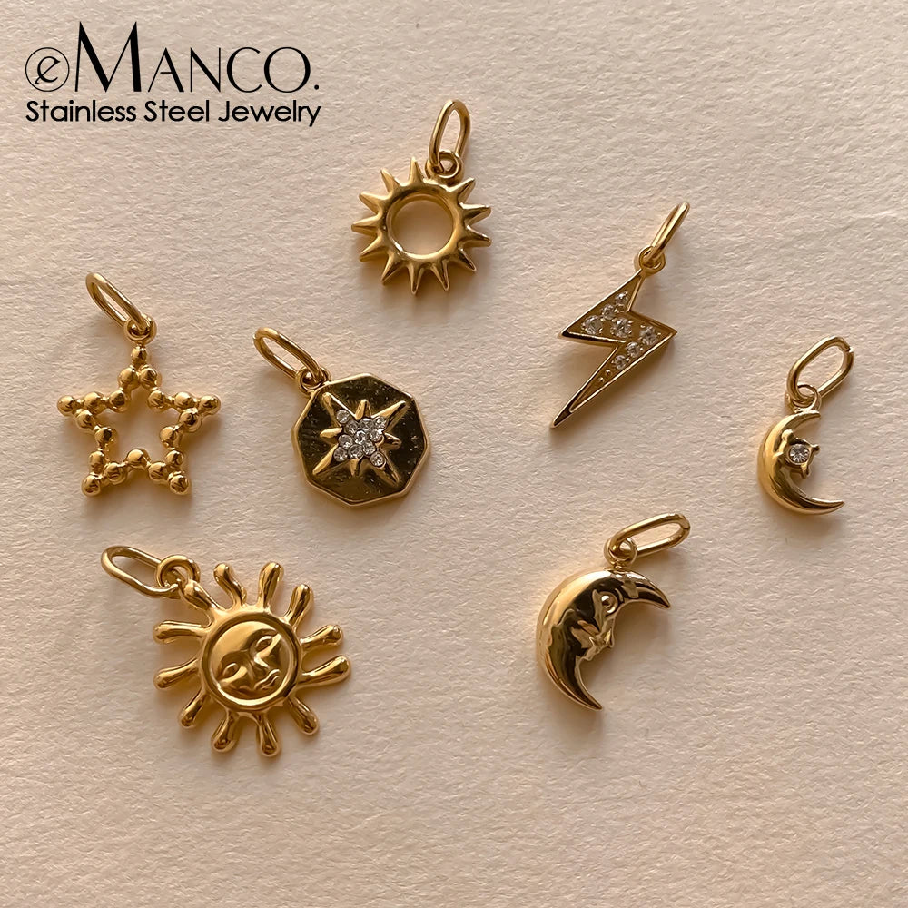 eManco Stainless Steel Sun Star Charm Gold-plated DIY Earrings Necklace Accessories