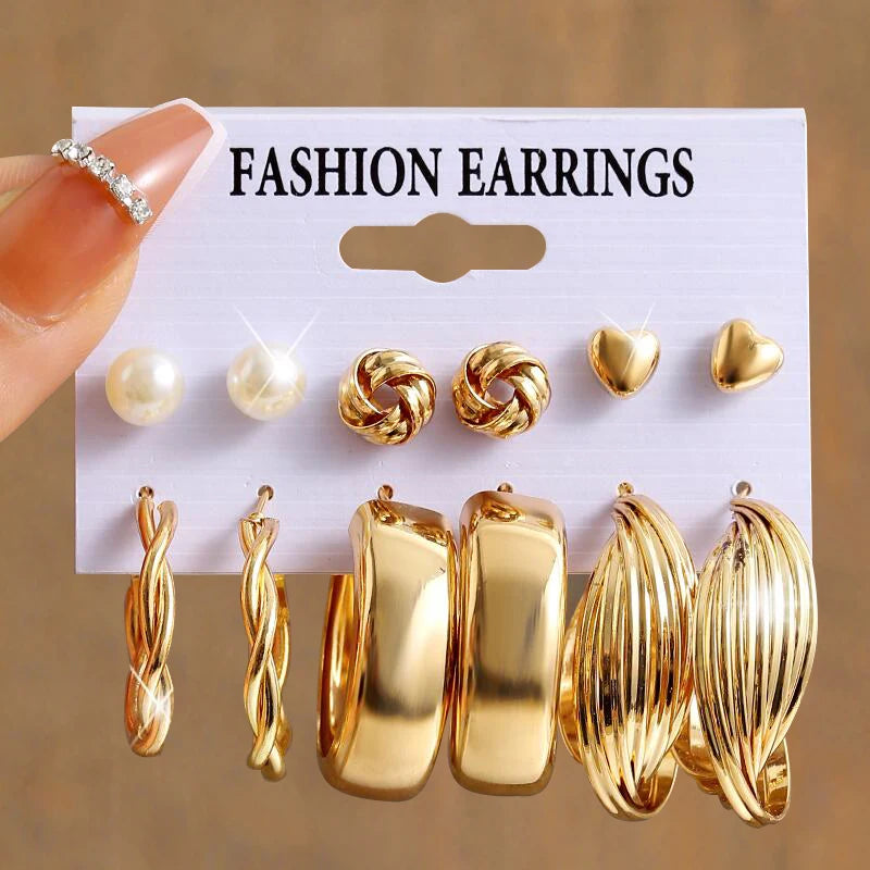 Vintage Pearl Earrings For Women Men Gold Color Geometric Heart Butterfly Hoop Earrings