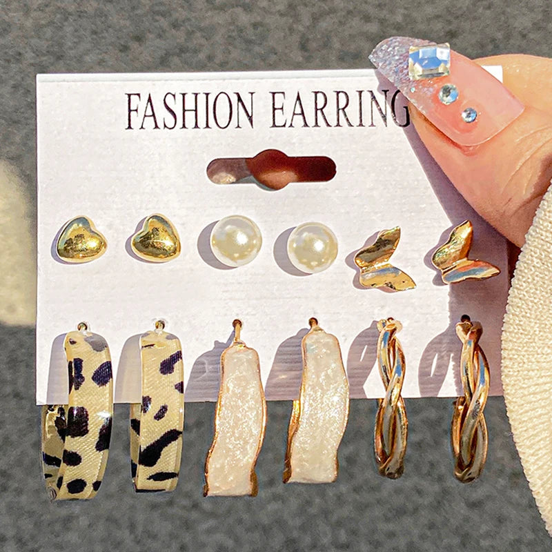 Vintage Pearl Earrings For Women Men Gold Color Geometric Heart Butterfly Hoop Earrings