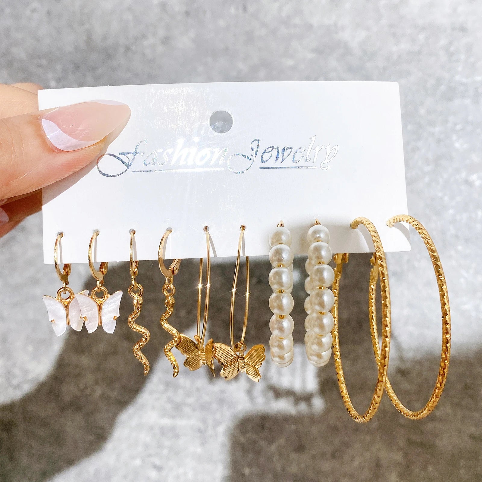 Vintage Pearl Earrings For Women Men Gold Color Geometric Heart Butterfly Hoop Earrings