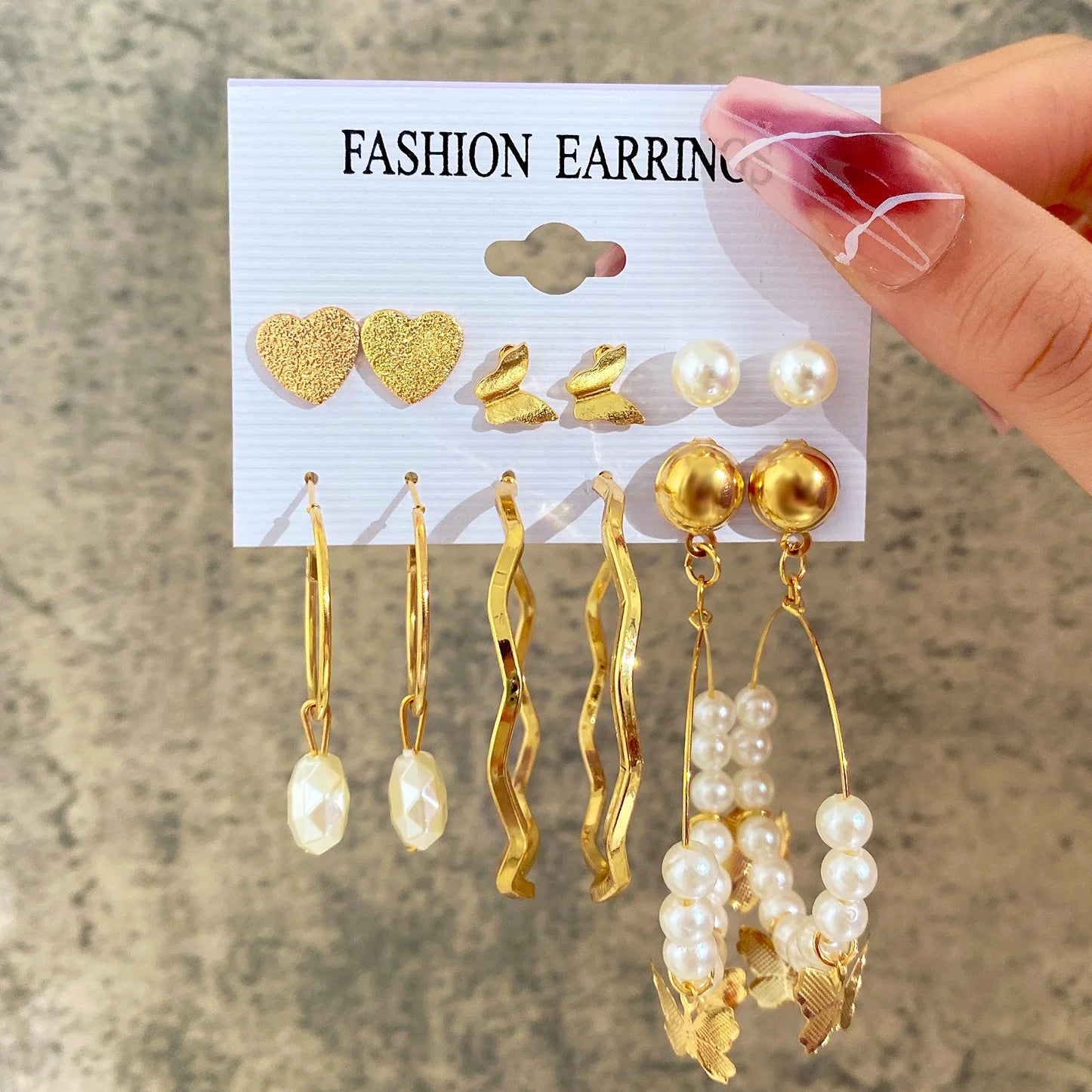 Vintage Pearl Earrings For Women Men Gold Color Geometric Heart Butterfly Hoop Earrings