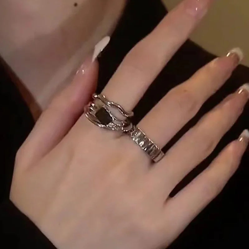 Punk Irregular Y2k Rings Set With Opal Rings