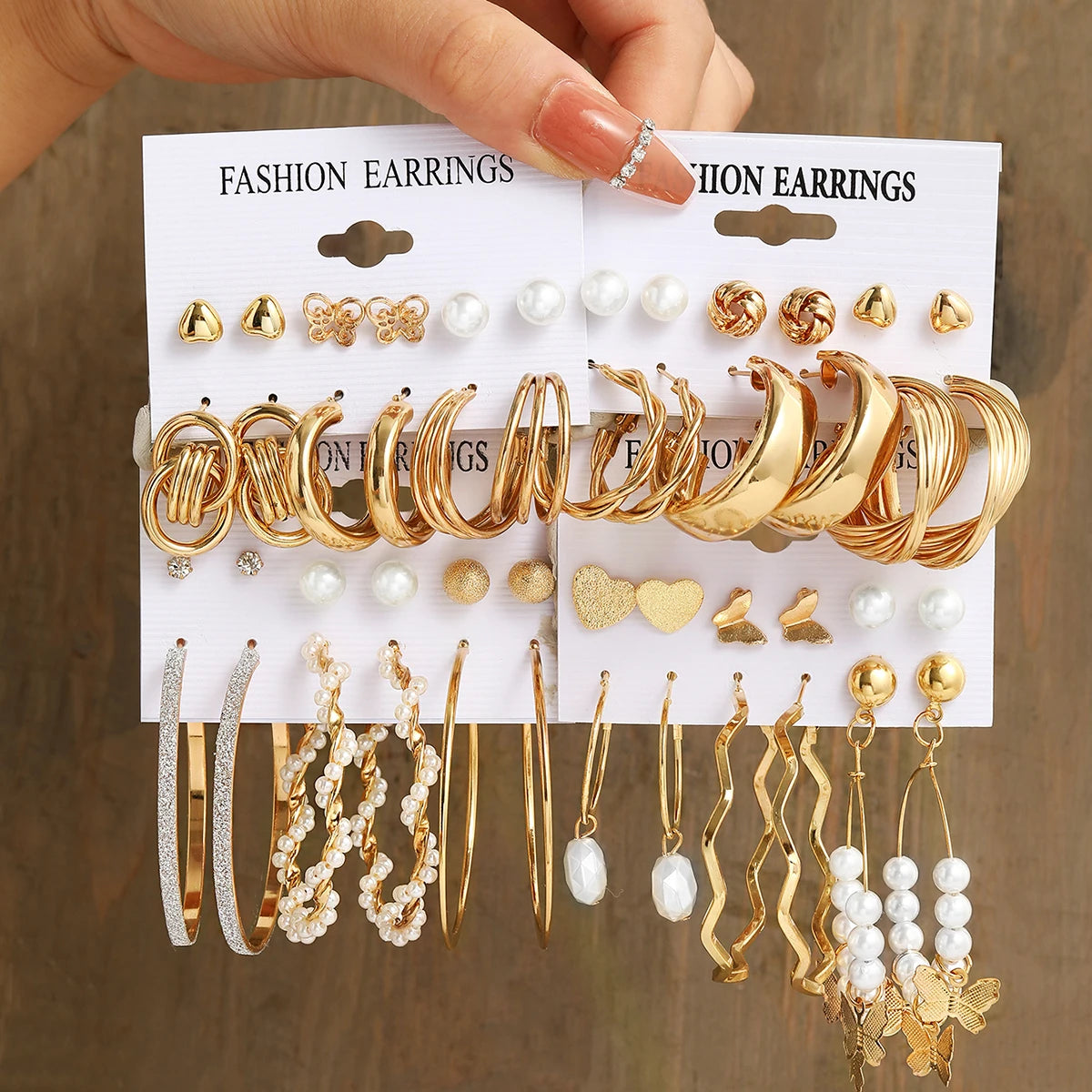 Vintage Pearl Earrings For Women Men Gold Color Geometric Heart Butterfly Hoop Earrings