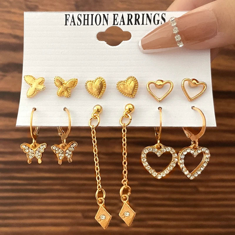 Vintage Pearl Earrings For Women Men Gold Color Geometric Heart Butterfly Hoop Earrings