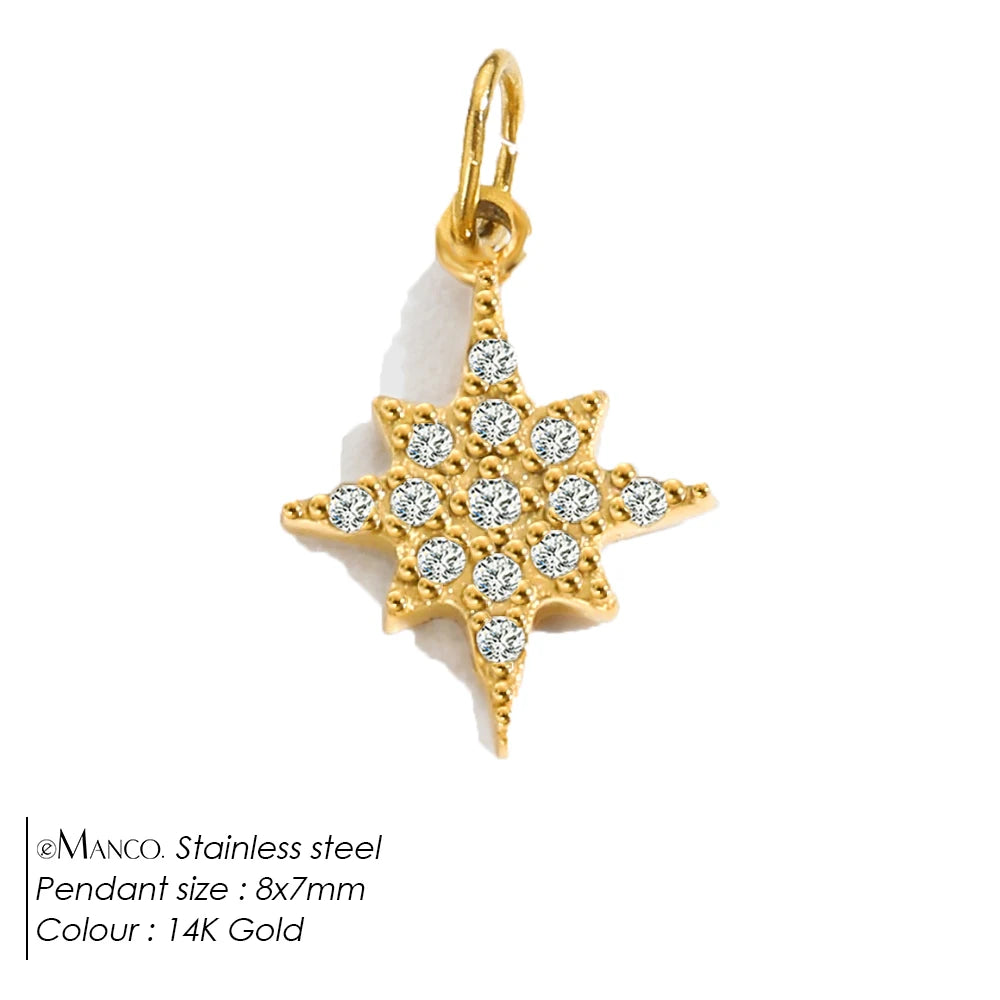 eManco Stainless Steel Sun Star Charm Gold-plated DIY Earrings Necklace Accessories