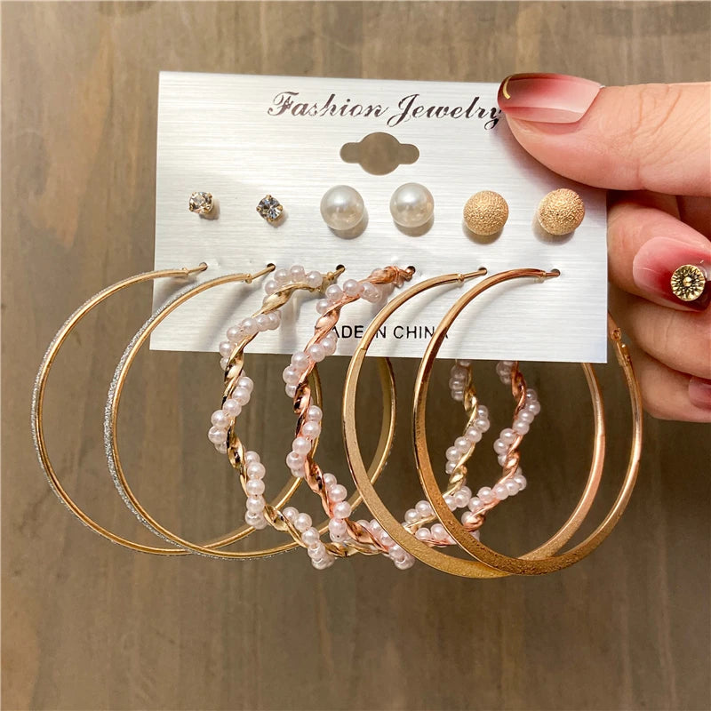 Vintage Pearl Earrings For Women Men Gold Color Geometric Heart Butterfly Hoop Earrings