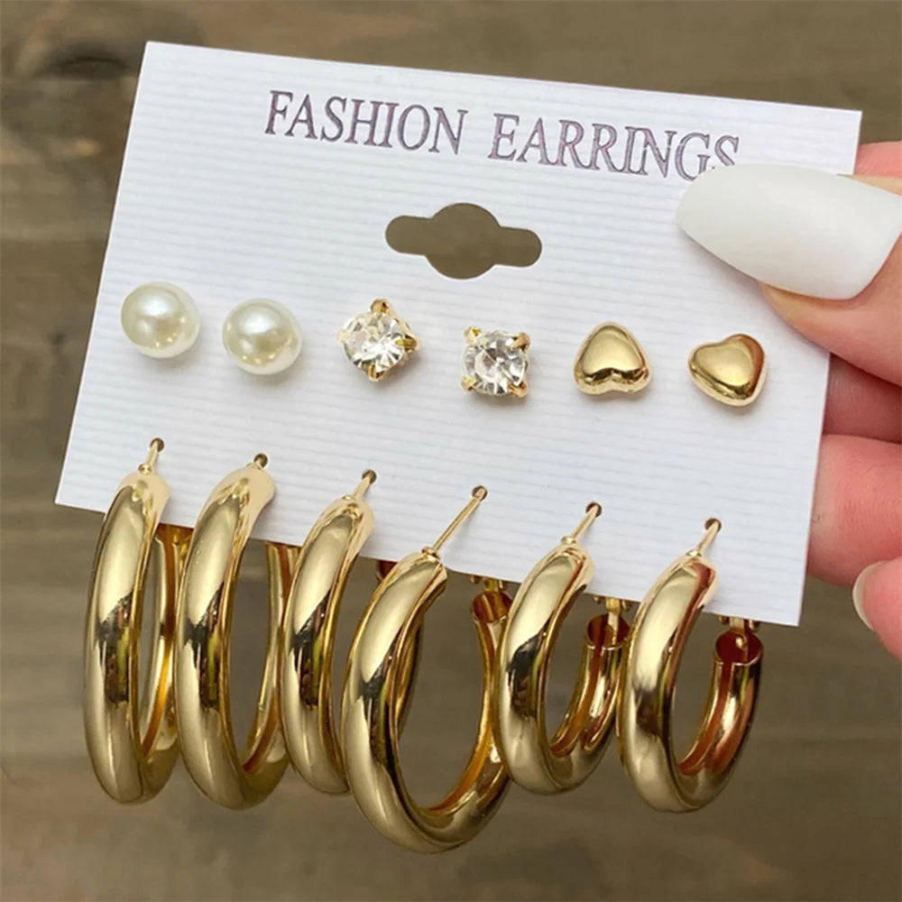 Vintage Pearl Earrings For Women Men Gold Color Geometric Heart Butterfly Hoop Earrings