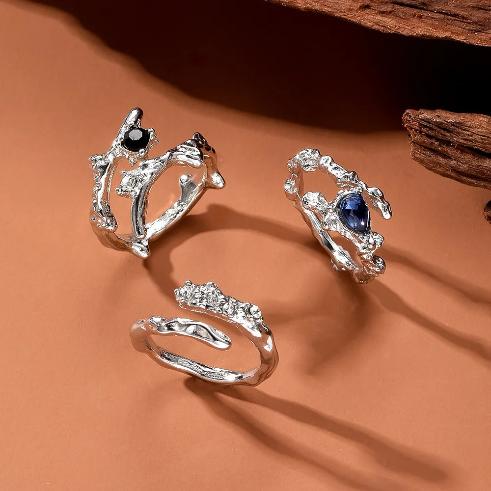 Punk Irregular Y2k Rings Set With Opal Rings