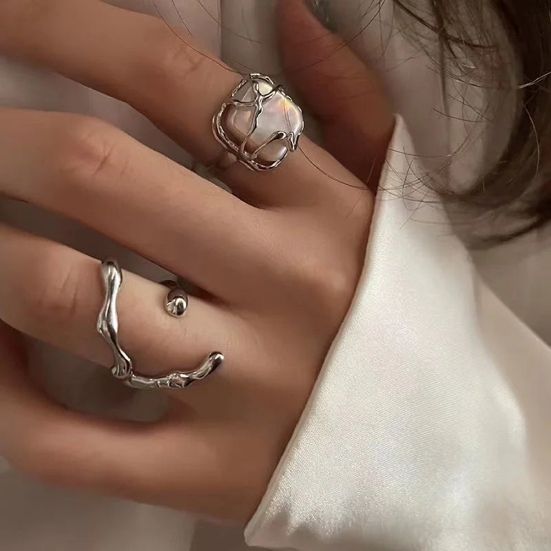 Punk Irregular Y2k Rings Set With Opal Rings