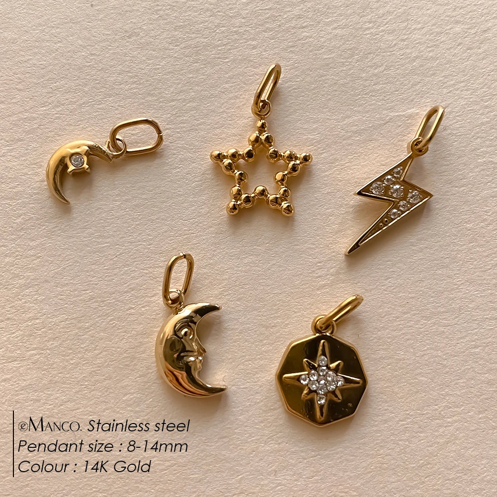 eManco Stainless Steel Sun Star Charm Gold-plated DIY Earrings Necklace Accessories