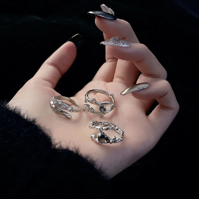 Punk Irregular Y2k Rings Set With Opal Rings