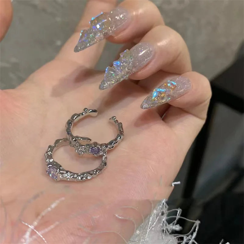 Punk Irregular Y2k Rings Set With Opal Rings