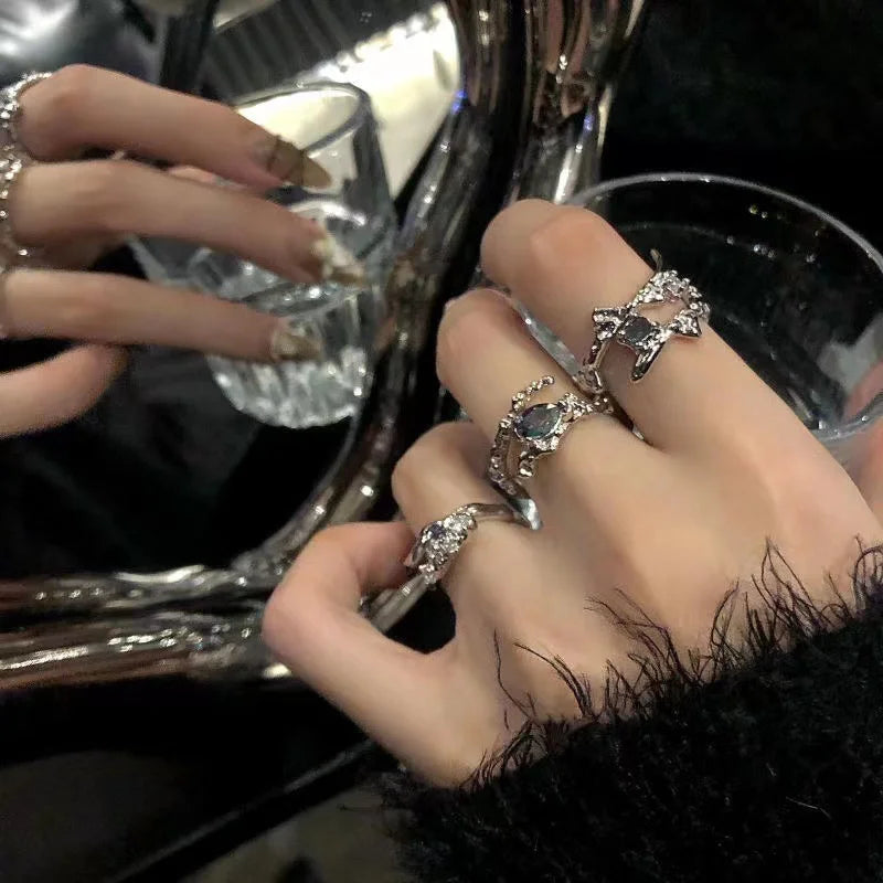 Punk Irregular Y2k Rings Set With Opal Rings