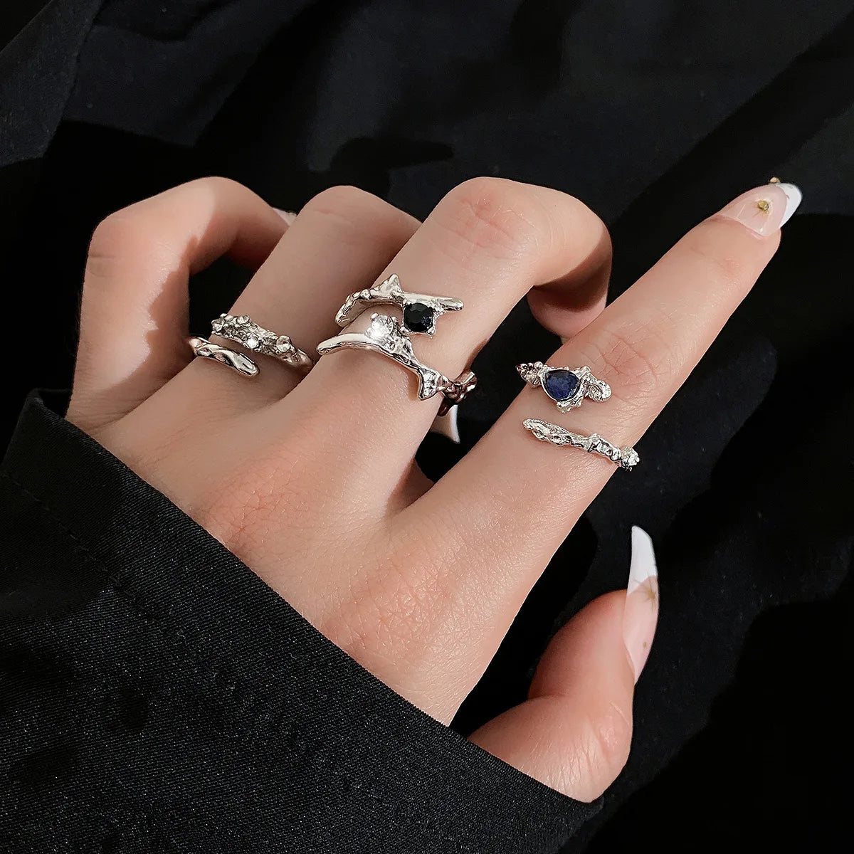 Punk Irregular Y2k Rings Set With Opal Rings