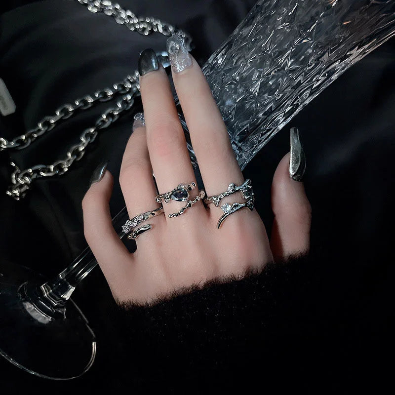 Punk Irregular Y2k Rings Set With Opal Rings